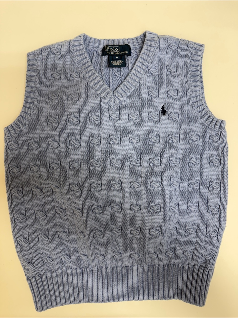 Polo by Ralph Lauren Sky Blue Cable-Knit V-Neck Sweater Vest